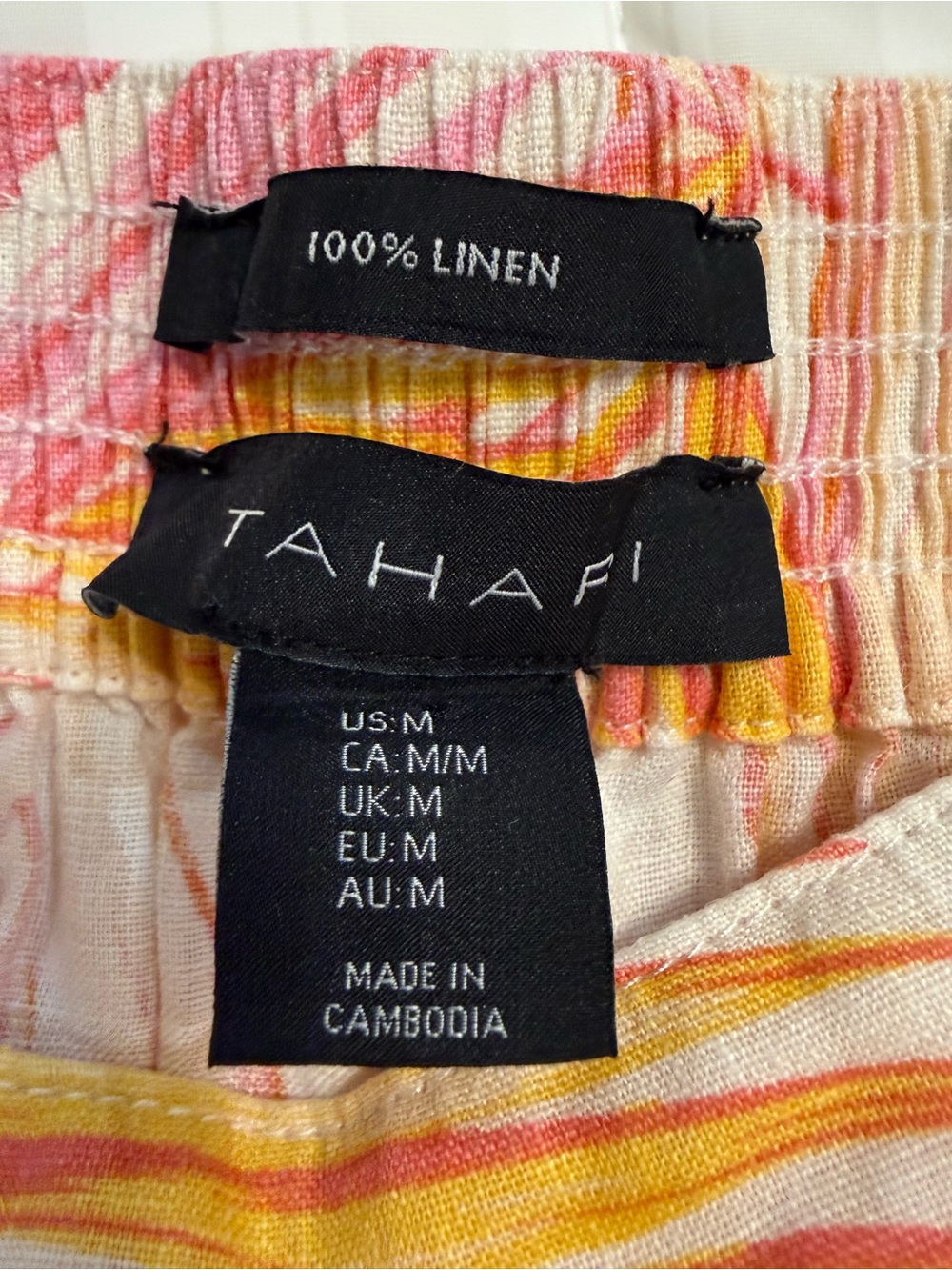 Tahari Linen Wide Leg Pant in Pink, Yellow & White Palm Print Size M - Picture 3 of 7